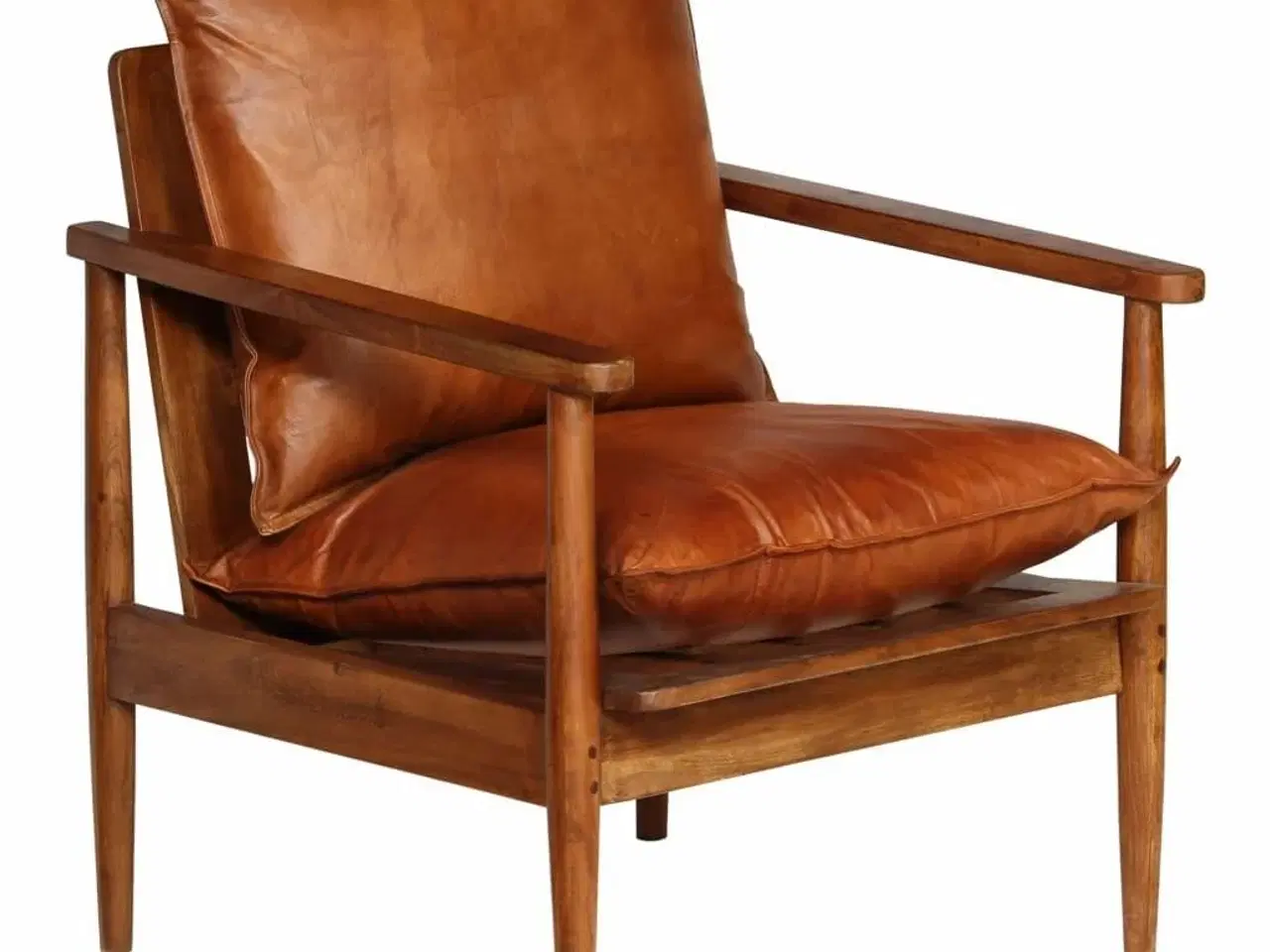 Billede 9 - Lænestol ægte læder med akacietræ brun