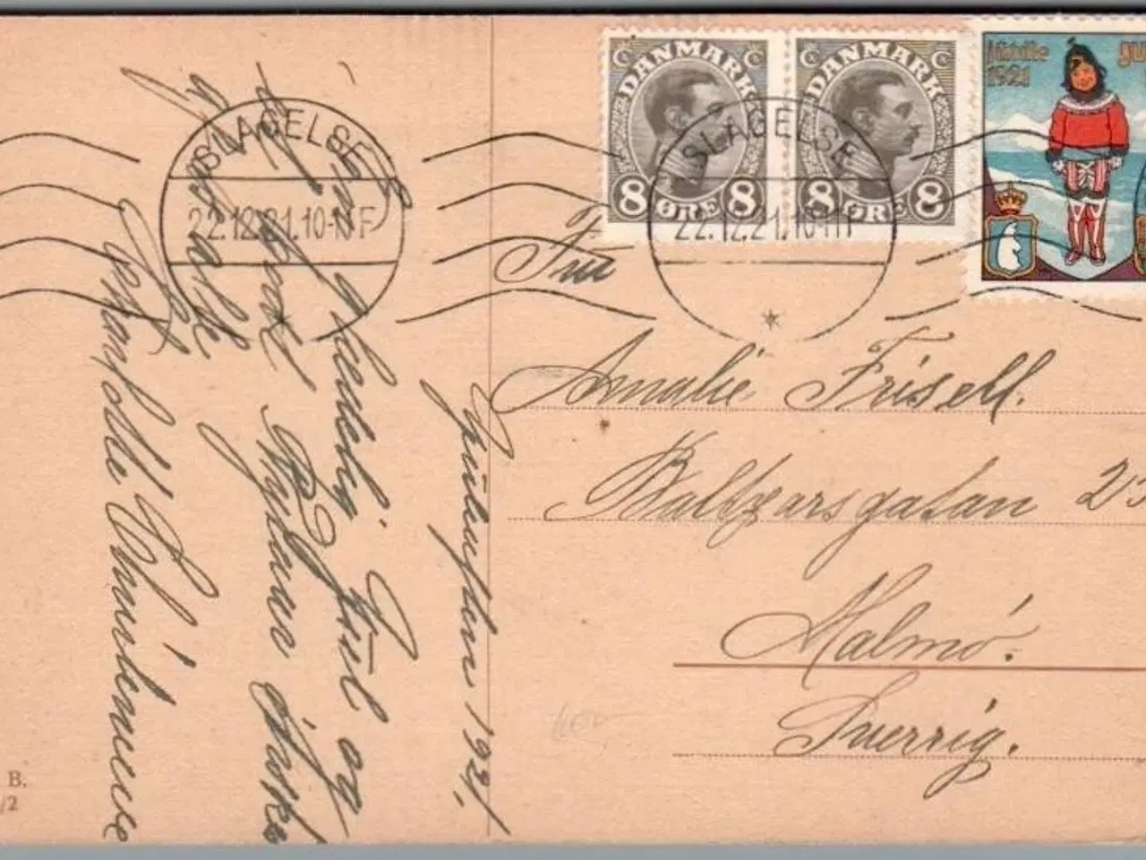 Billede 1 - Julemærke 1921 på Postkort