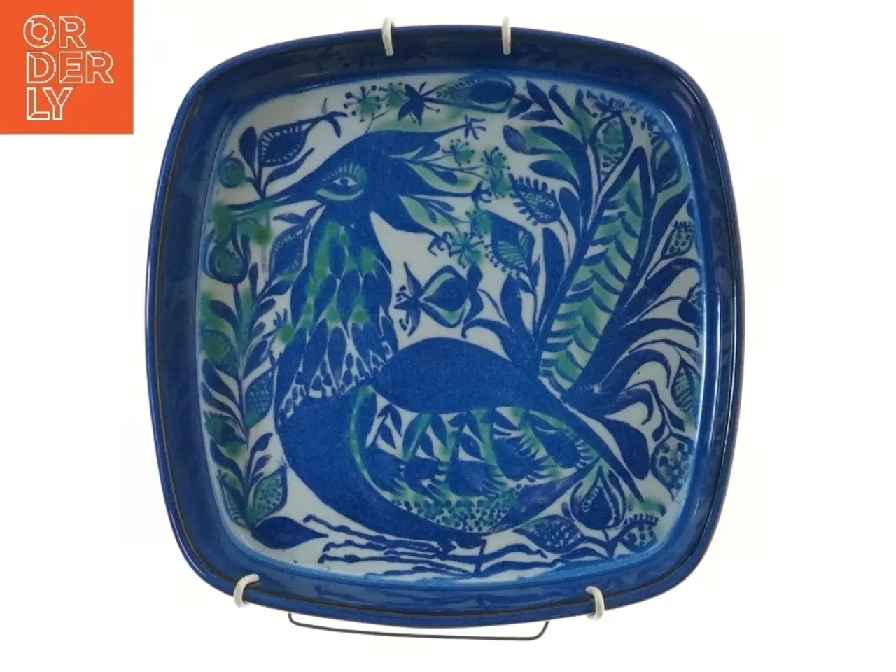 Billede 1 - Firkantet Blå Tallerken med Fuglemotiv fra Royal Copenhagen (str. Ø 22,5 cm)