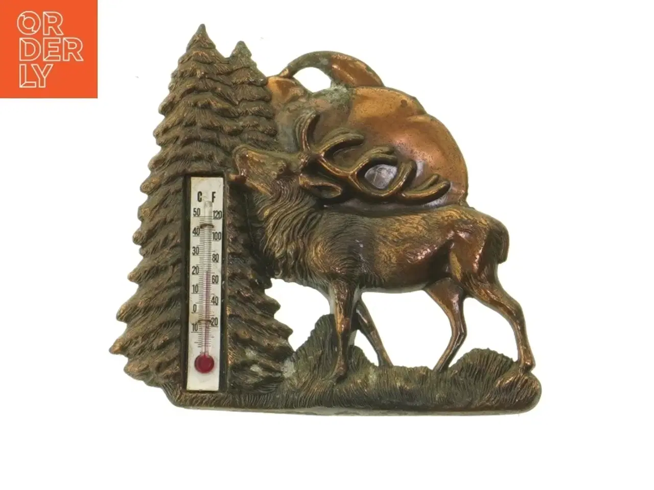 Billede 1 - Væghængt termometer med elg og træmotiv (str. 15x13 cm)