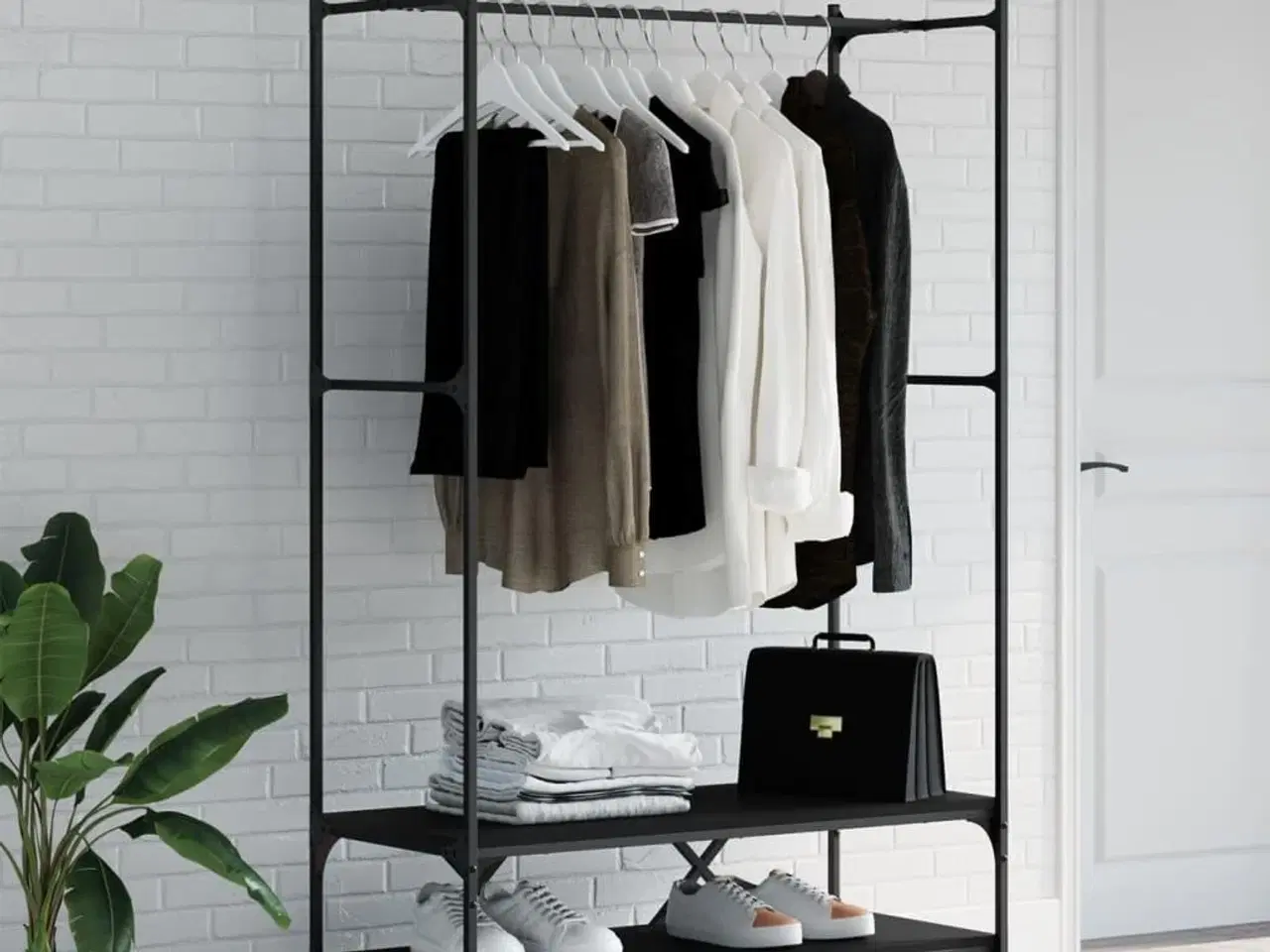 Billede 1 - Tøjstativ med hylder konstrueret træ sort