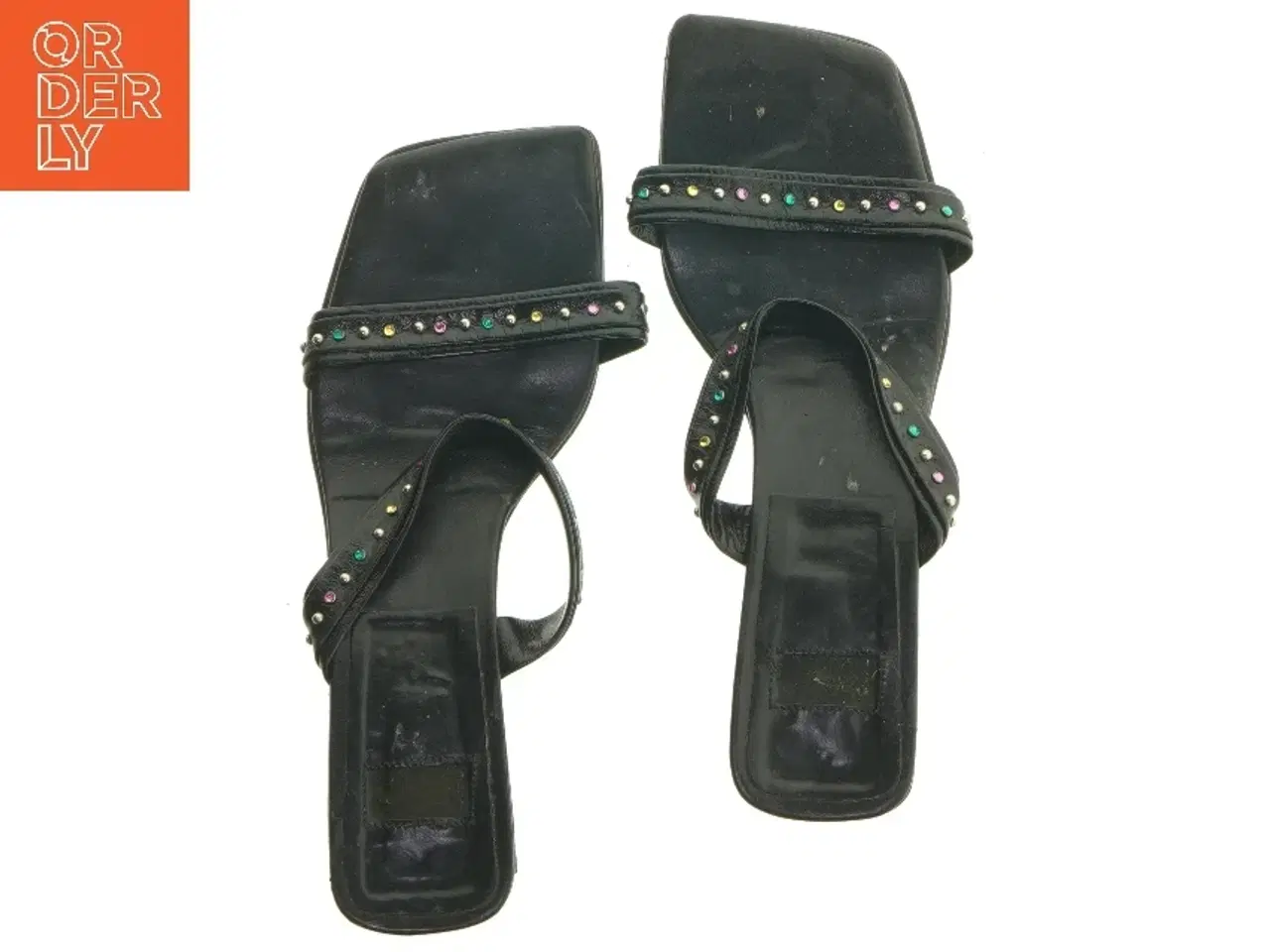 Billede 5 - Sorte højhælede sandaler med sten (str. 38)