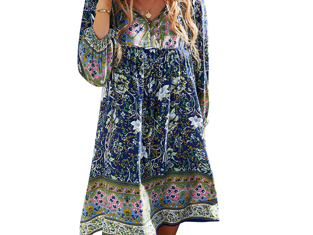 Billede 1 - Kjole.Boho.navy blå med print str. S/M se i mål