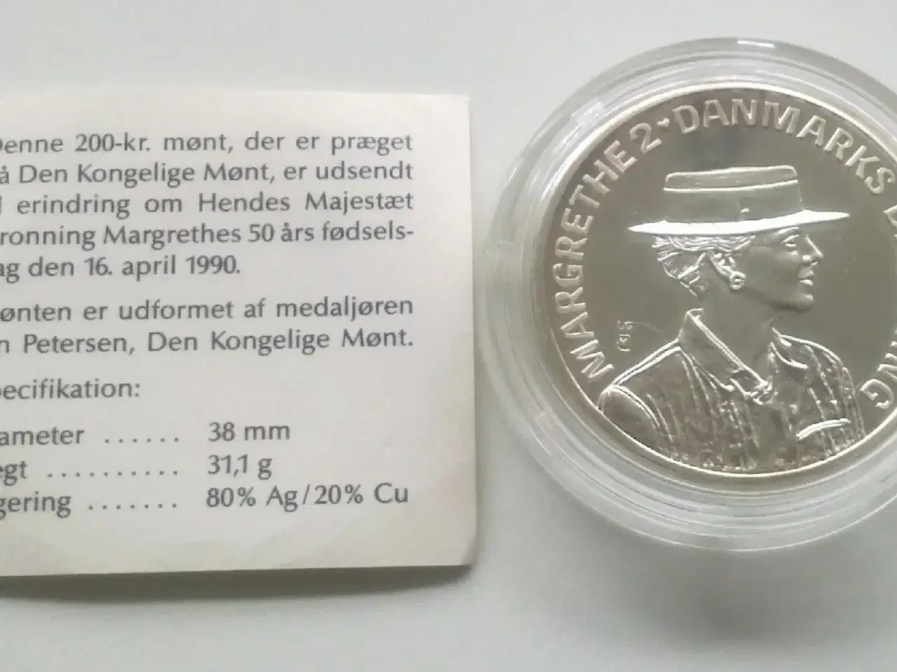 Billede 1 - 200 kr. sølvmønt Dr. Margrethe 50 år