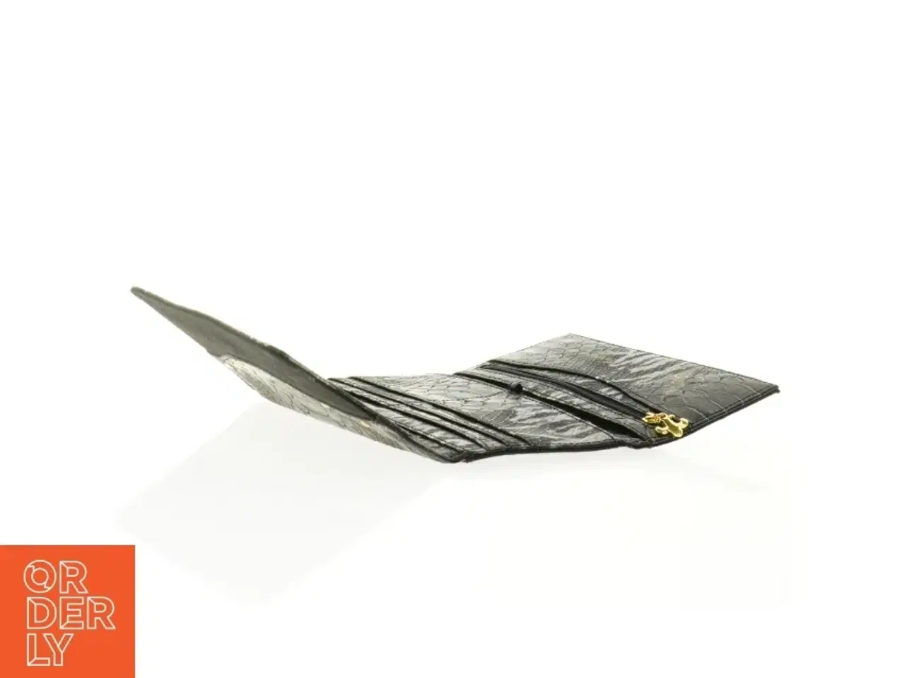 Billede 5 - Sort læderpung med krokodillemønster (str. 18,5 x 11 cm)