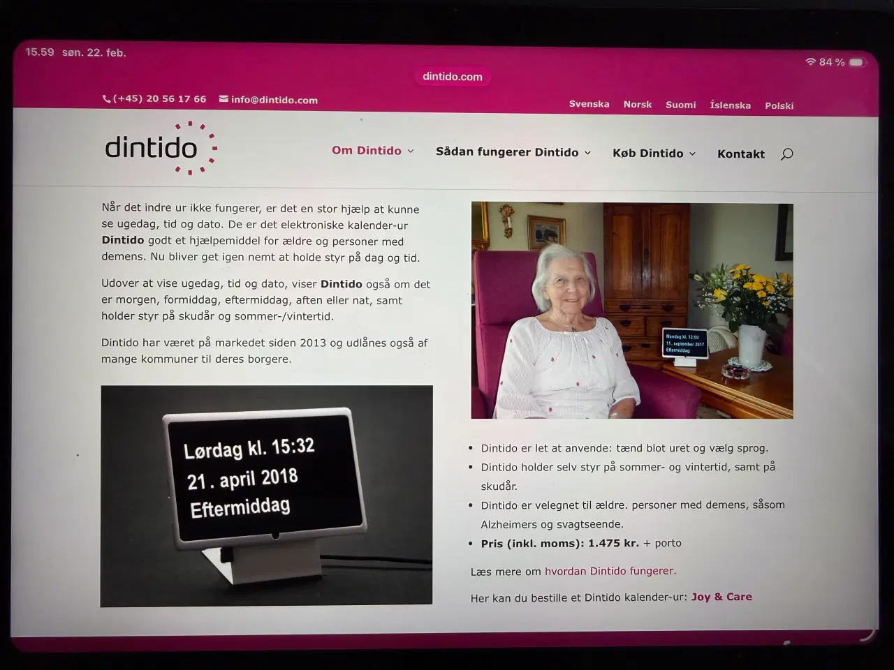 Billede 2 - DINTIDO kalender/ur for ældre