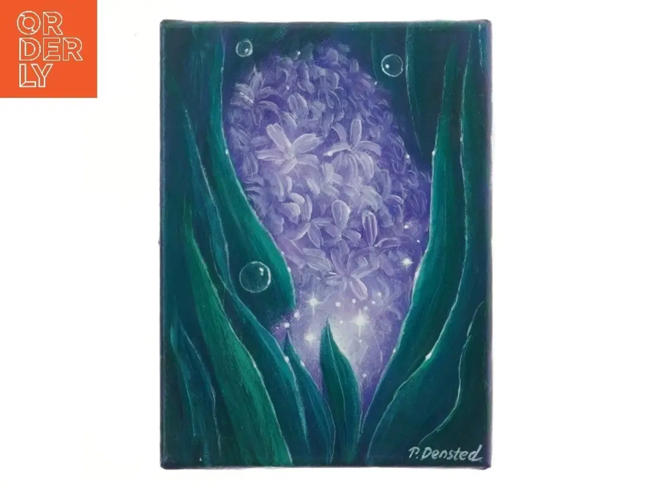 Billede 1 - Maleri med lilla blomster (str. 24,5x18 cm)