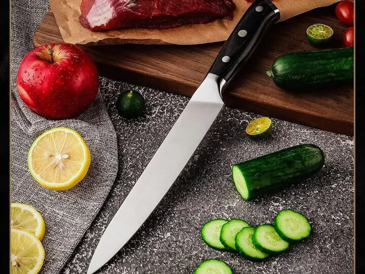 Billede 2 - Universalkniv – 5Cr15MoV rustfrit stål – Pakka træskaft