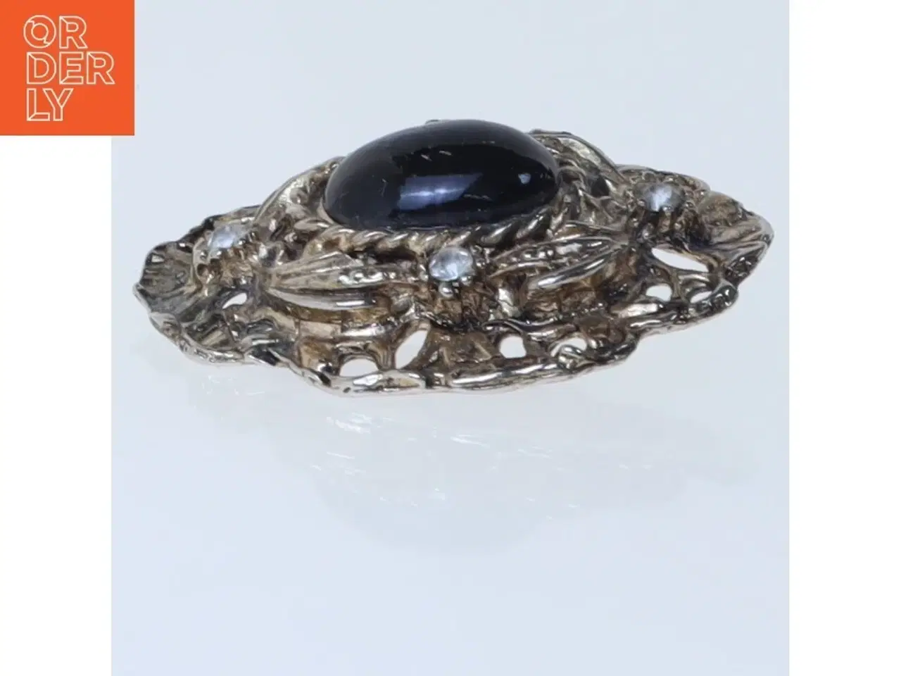 Billede 2 - Antik broche med sort sten (str. 4,5 cm)