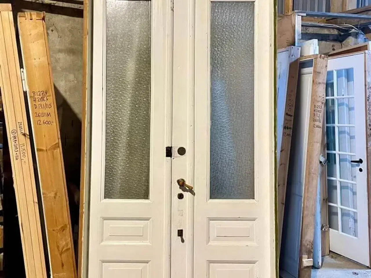 Billede 1 - Høj, dobbelt glasdør m. strukturglas