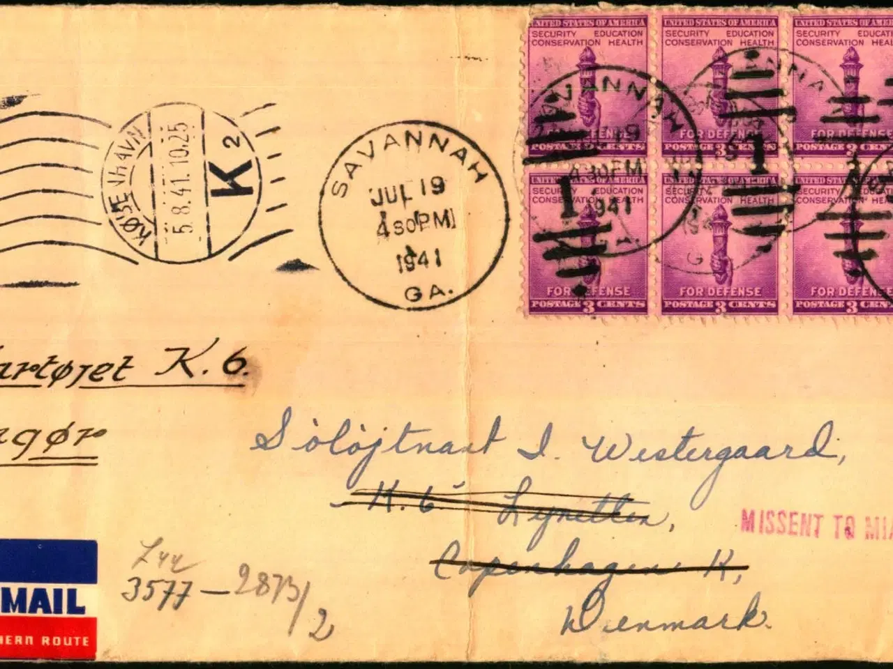 Billede 1 - Luftpost - Censurbrev fra U.S.A.  til København - 19 - 7 - 1941