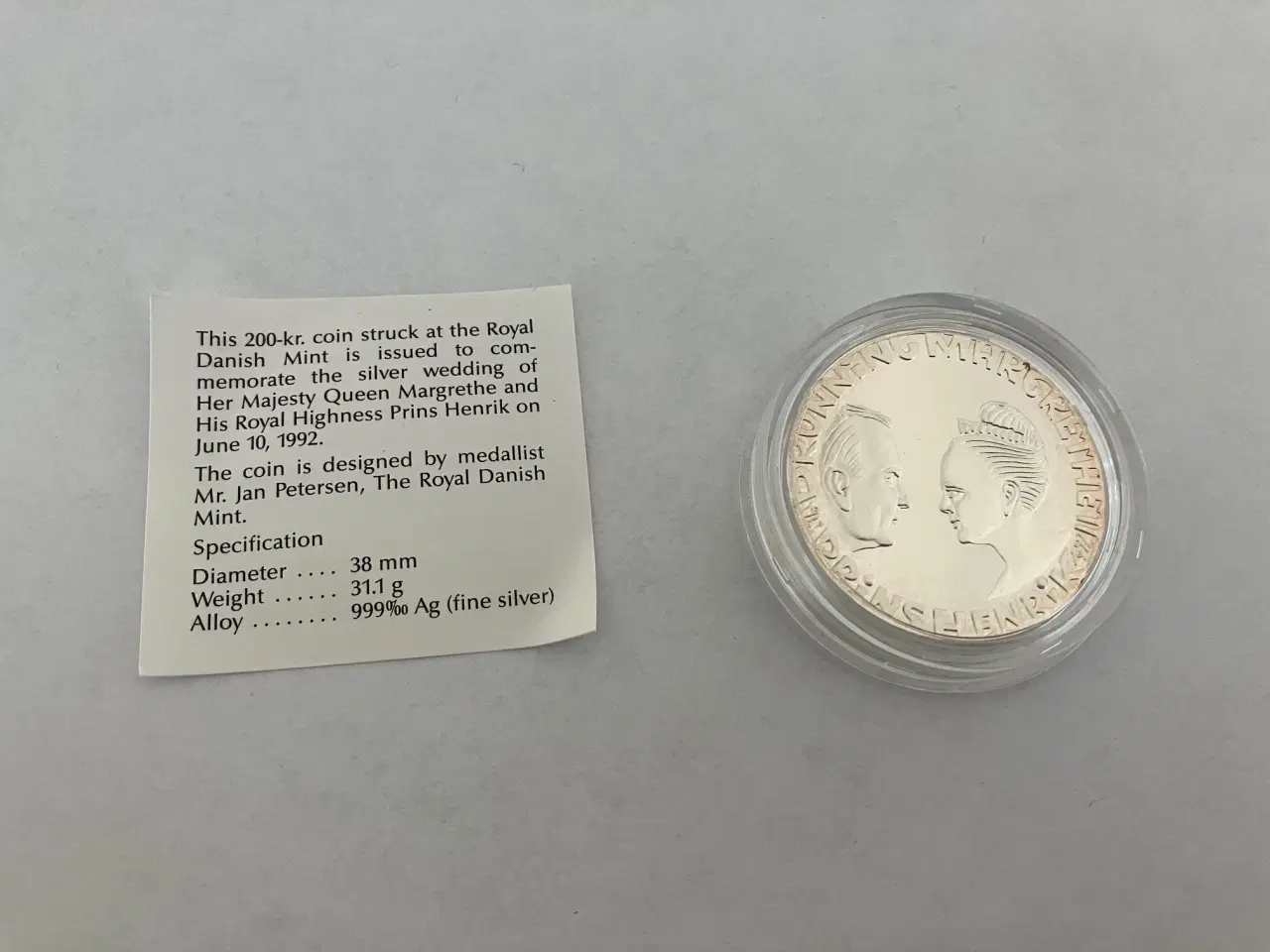 Billede 2 - 200 Kroner Sølv 1 Oz 1992