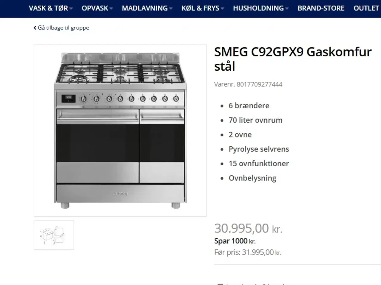 Billede 3 - SMEG C92GPX9 Gaskomfur stål
