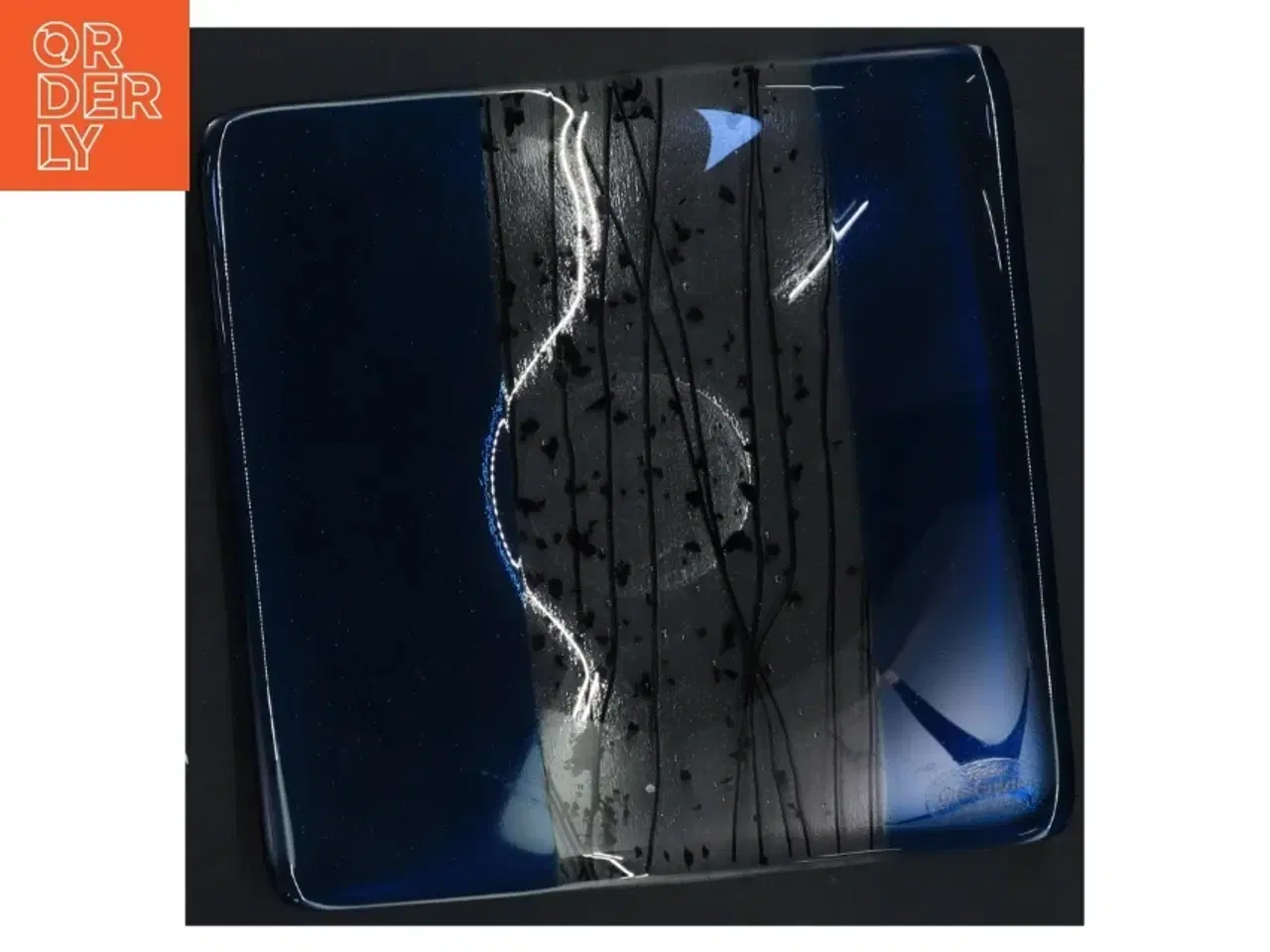 Billede 2 - Blåt glasfad (str. 17x17x2 cm)