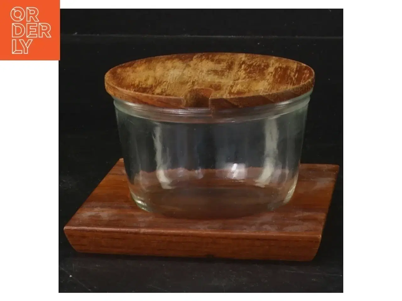Billede 1 - Vintage glasbeholder med træ-låg og base (str. 6 cm)