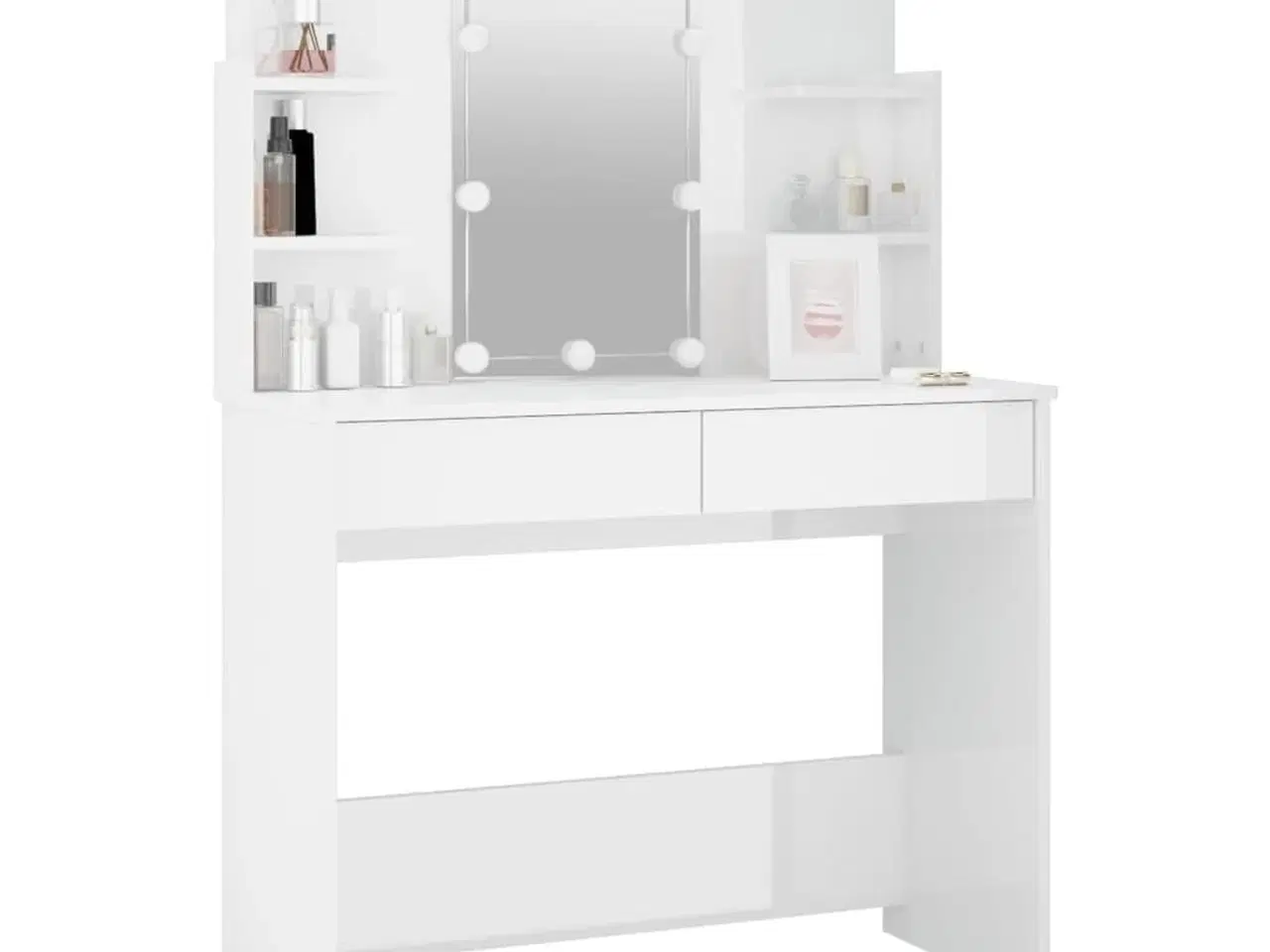 Billede 10 - Makeupbord med LED-lys 96x40x142 cm hvid højglans