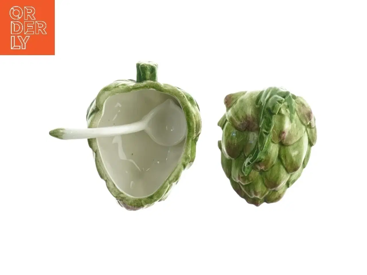 Billede 4 - Artiskokformet krukke med ske (str. 13 x. 10,5 cm)