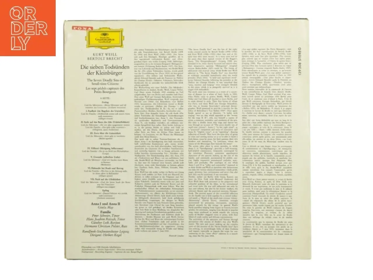 Billede 3 - Vinyl LP-plade med Kurt Weill og Bertolt Brecht (str. 31 x, 31 cm)