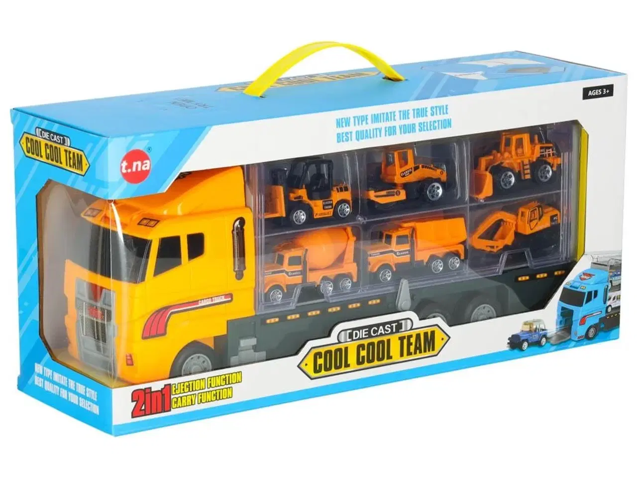 Billede 12 - Legetøjslastbil transporter med affyringsrampe + 6 metal byggemaskiner