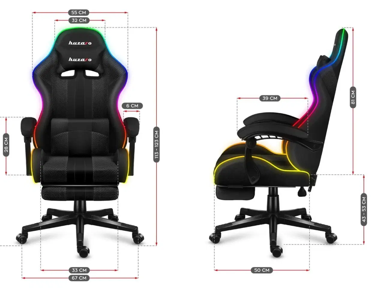 Billede 13 - Gamerstol Huzaro Force 4.7 RGB Mesh – ergonomisk med fodstøtte