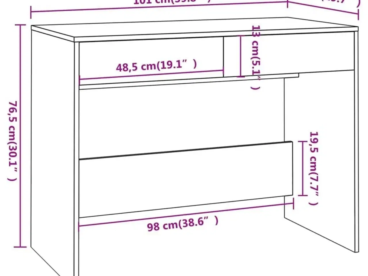 Billede 8 - Skrivebord 101x50x76,5 cm spånplade hvid