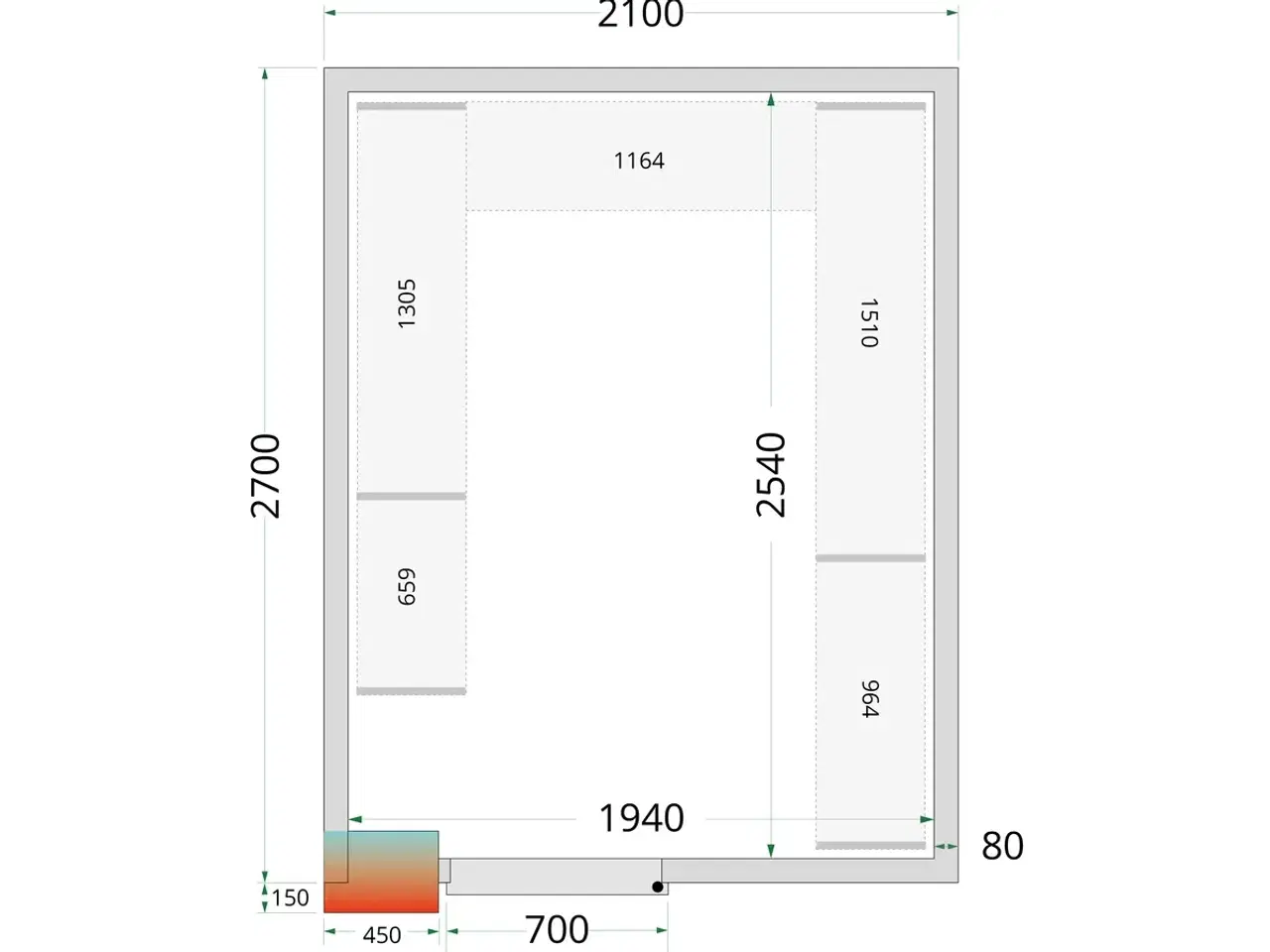 Billede 2 -  Tefcold Kølerum – 2100 x 2700 x 2200 mm – CRPF212