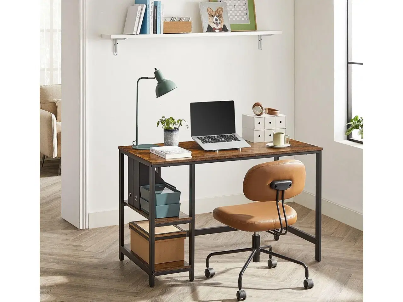 Billede 3 - Skrivebord med hylder industrielt, rustik brun/sort, 120×60 cm