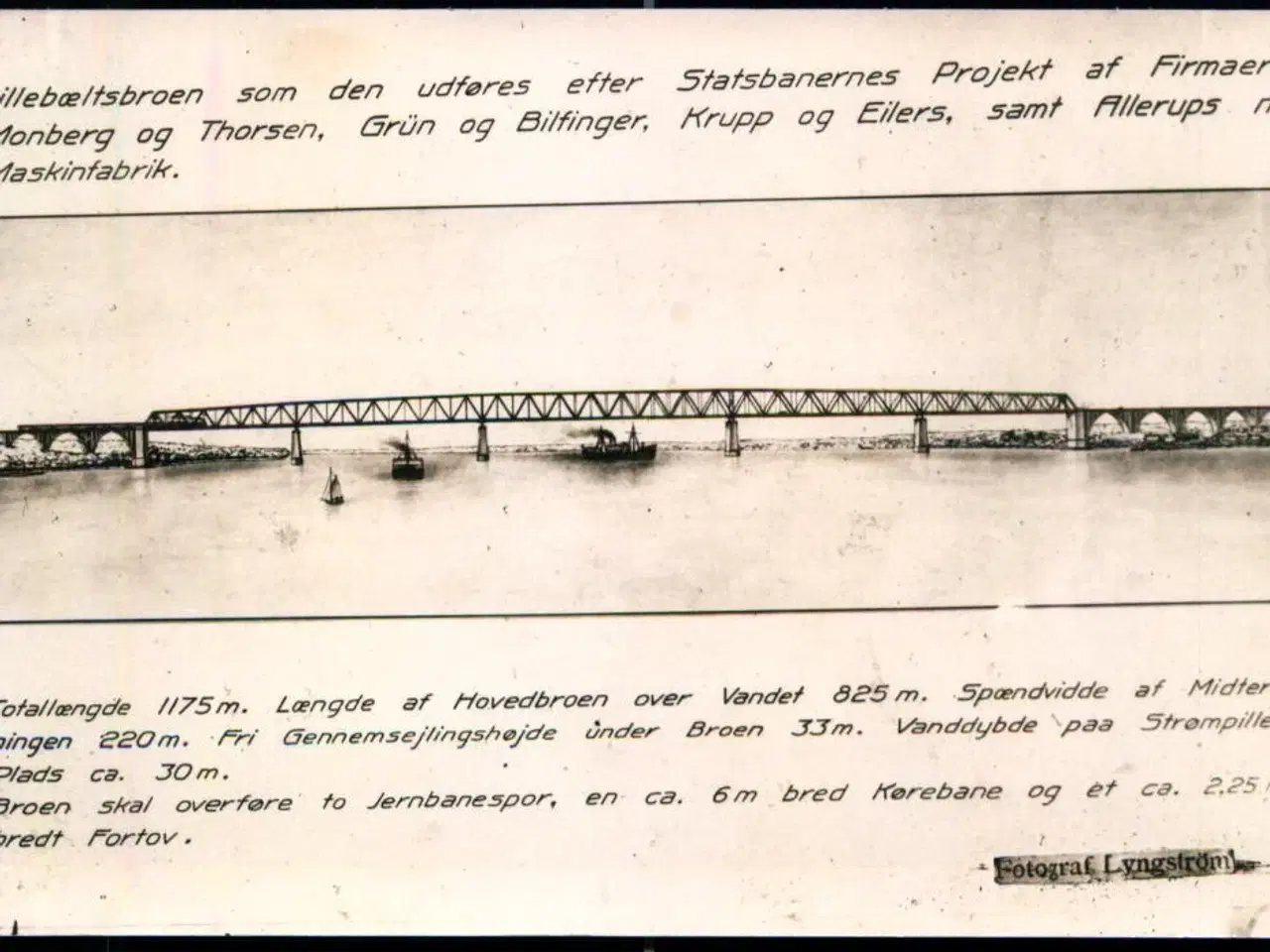 Billede 1 - Lillebæltsbroen som den udføres efter Statsbanernes Projekt - Fotokort u/n - Ubrugt