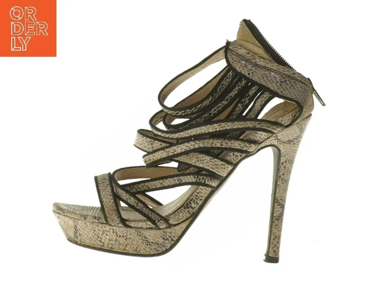 Billede 1 - Højhælede slangeskindssandaler (str. 37 )