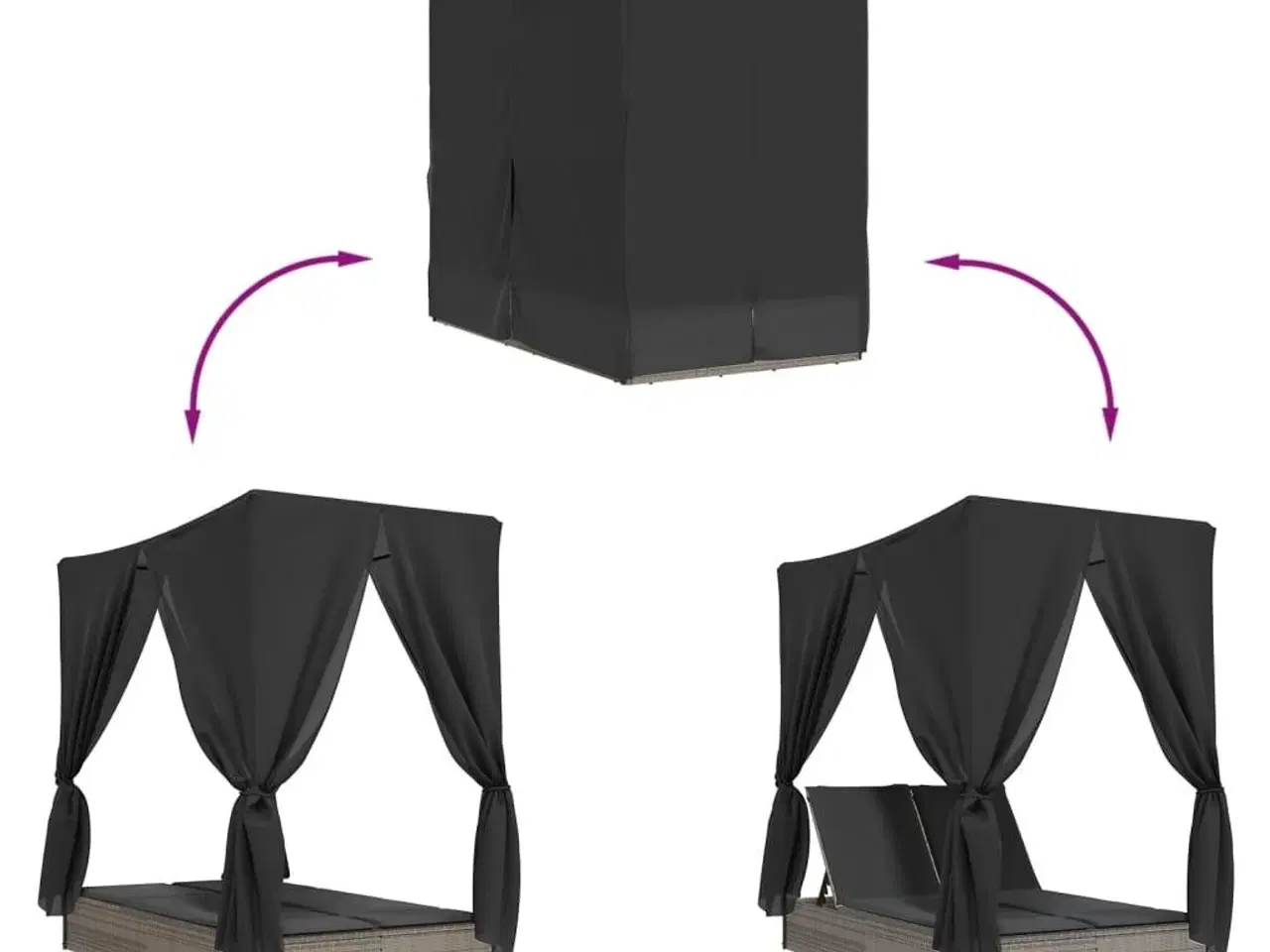 Billede 7 - Solseng med tag og gardiner polyrattan grå