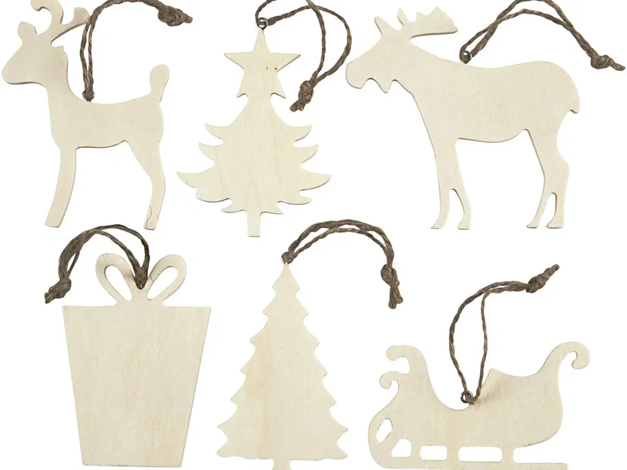 Billede 1 - Juleophæng i Lyst Træ - 6 Designs, 7-9 cm
