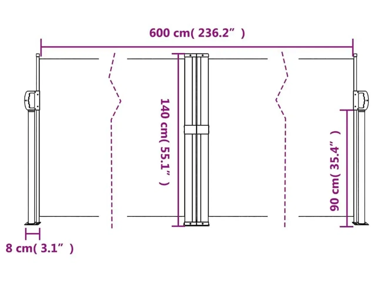 Billede 10 - Sammenrullelig sidemarkise 140x600 cm sort