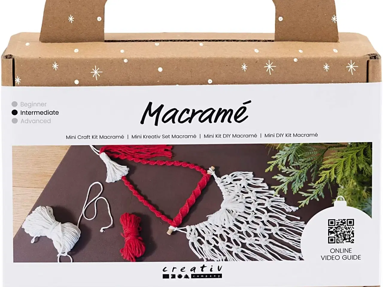 Billede 1 - Mini DIY Kit Macramé, Julemand, julerød, råhvid, 1 pk.