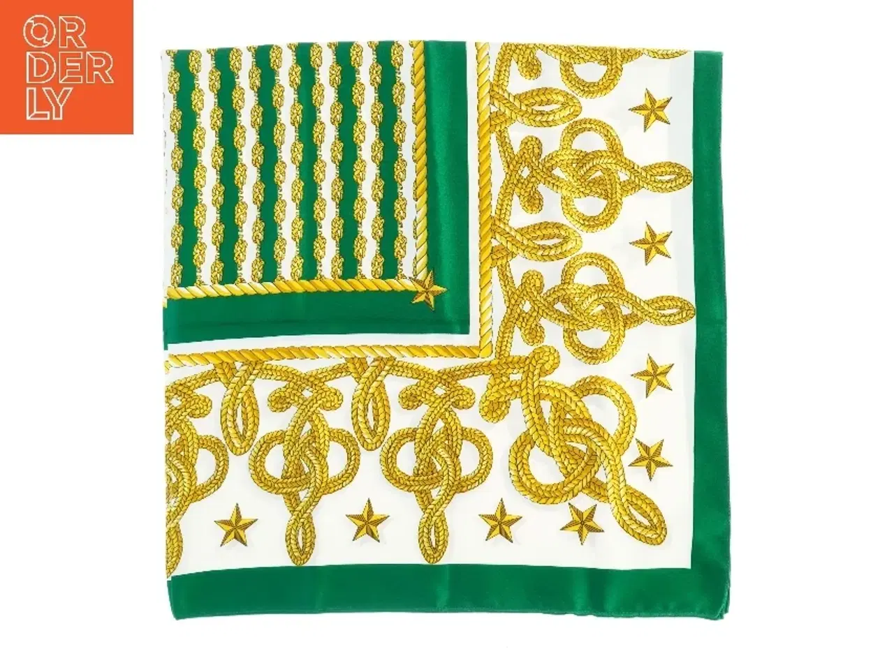 Billede 2 - Dekorativ grøn og gul mønstret dug (str. 85 x 85 cm)