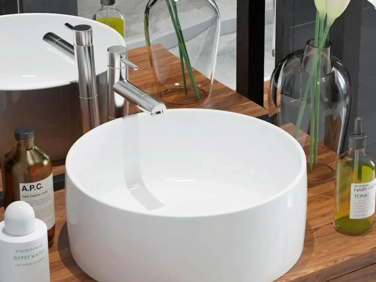 Billede 1 - Håndvask rund keramik 40x15 cm hvid