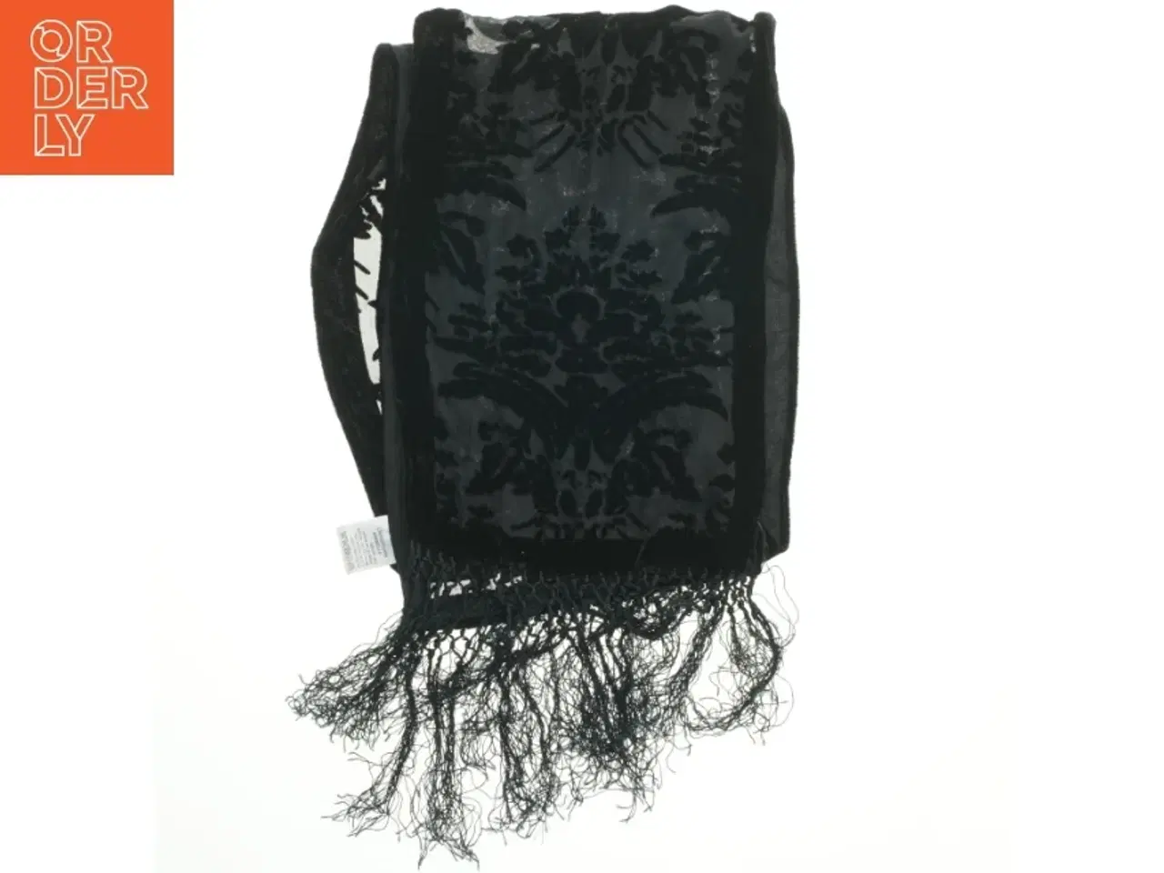 Billede 1 - Sort tørklæde med frynser (str. 22x140 cm)