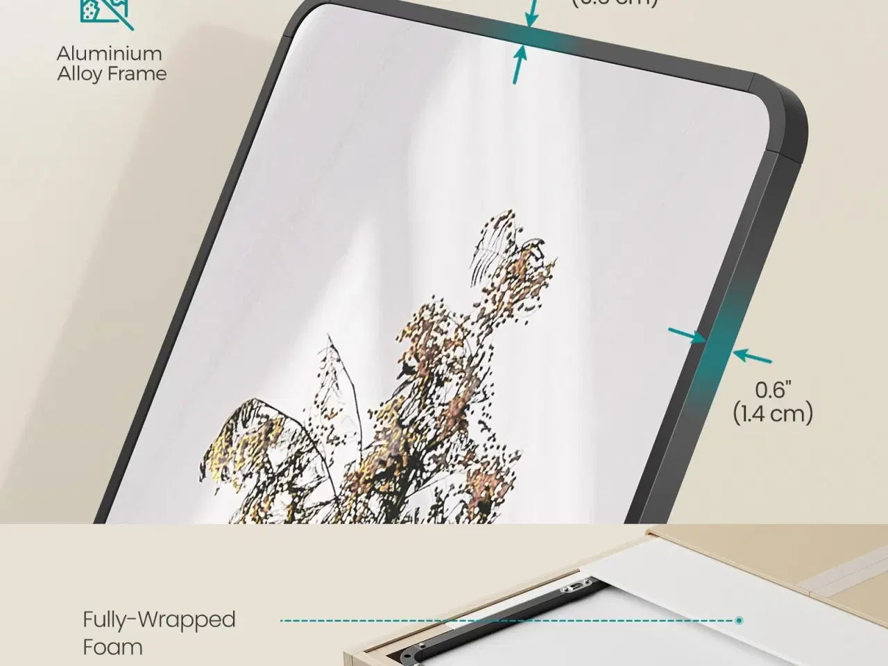 Billede 6 - Fuldfigurs gulvspejl 150 × 40 cm med ståstativ – rektangulært spejl i hærdet glas, aluminiumsramme, blæksort