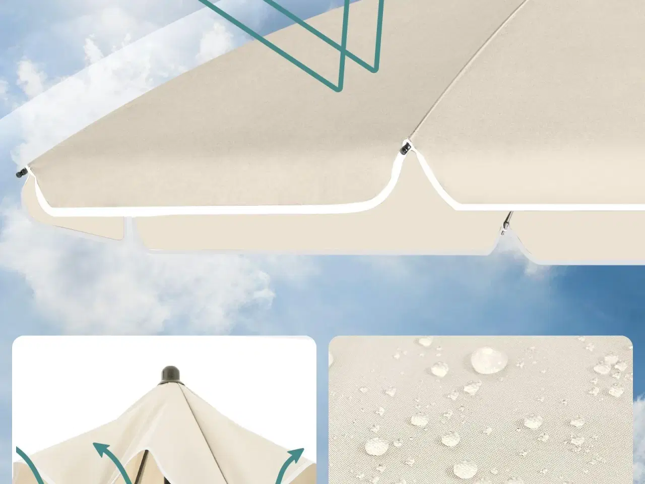 Billede 7 - Parasol 2 m til strand og have – UPF 50+, tilt og bæretaske, beige