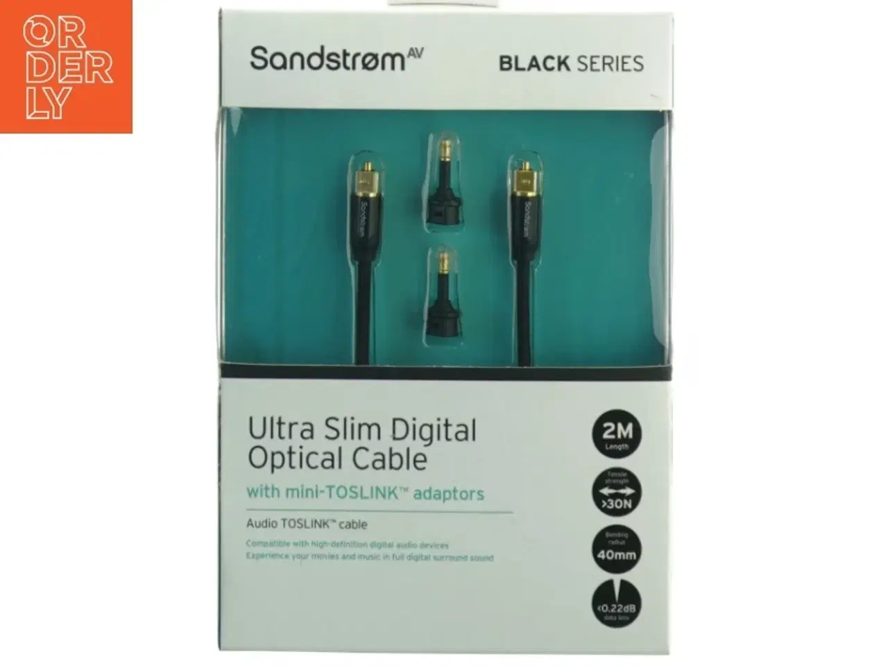 Billede 1 - Sandstrøm Ultra Slim Digital Optisk Kabel med mini-TOSLINK adaptere fra Sandstrøm (str. 20 x 14 cm)