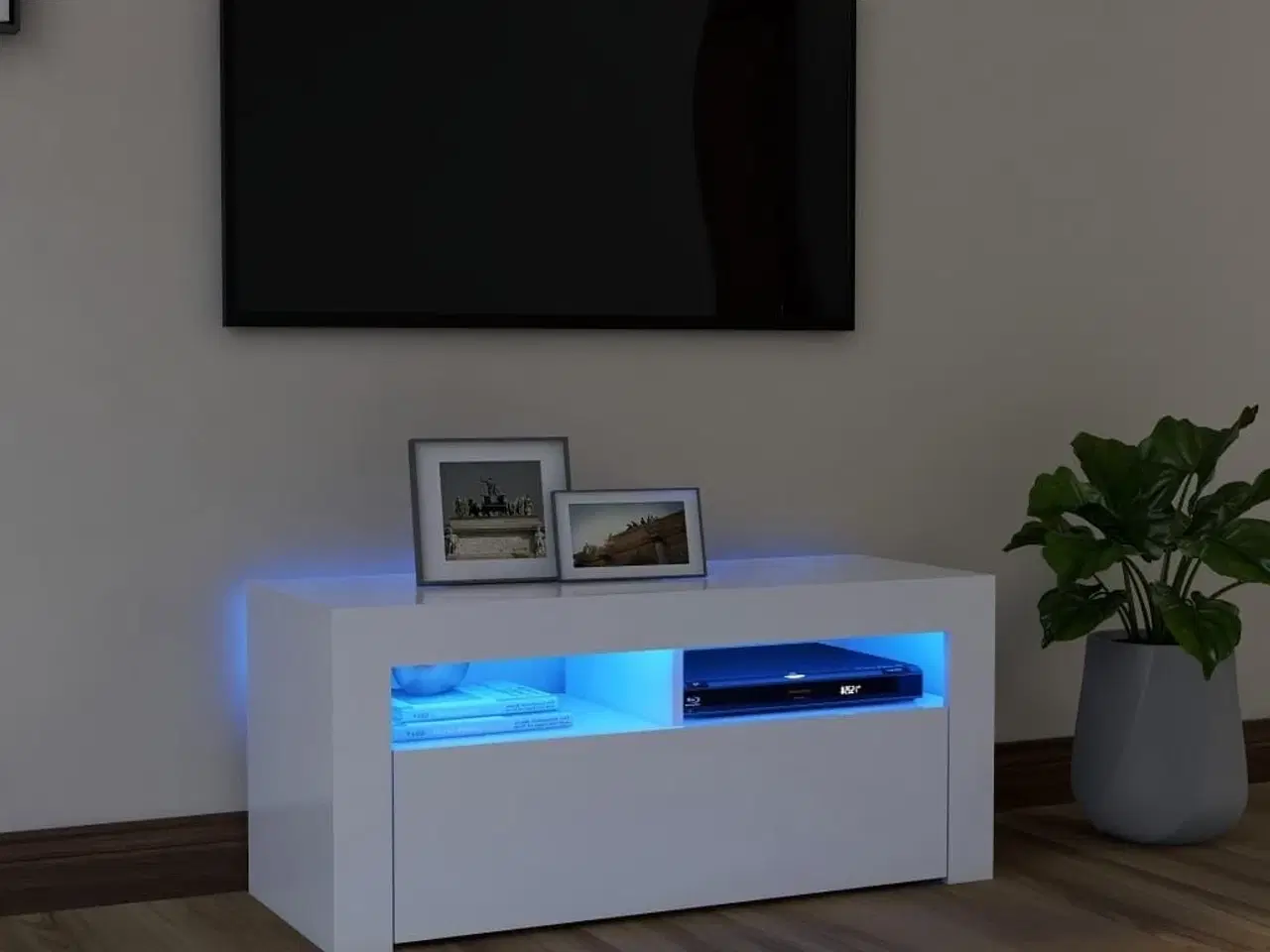 Billede 1 - Tv-skab med LED-lys 90x35x40 cm hvid