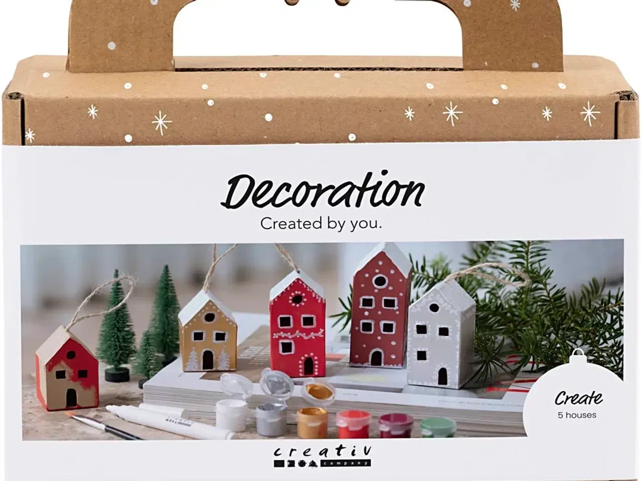 Billede 1 - Mini DIY Kit Dekoration, Huse, julefarver, 1 pk.