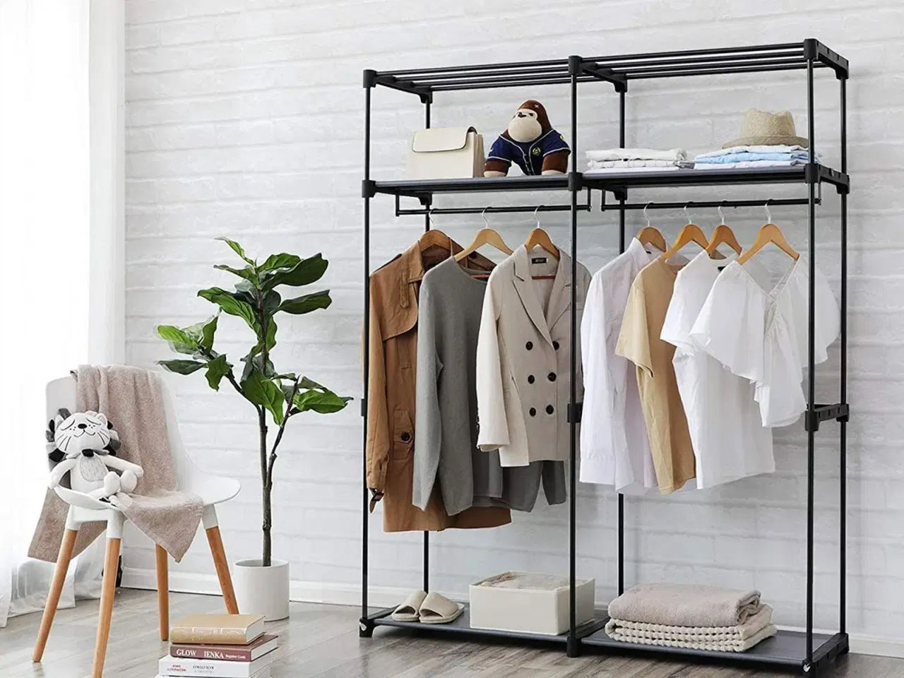 Billede 4 - Garderobeskab i stof – SONGMICS, 2 tøjstænger, sammenklappeligt, grå 140 × 43 × 174 cm