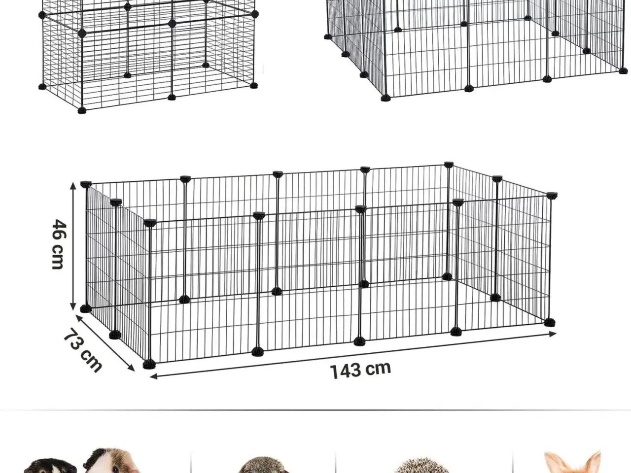 Billede 4 - Løbegård til smådyr indendørs kanin- og marsvinebur, modulær metalhegn, sort