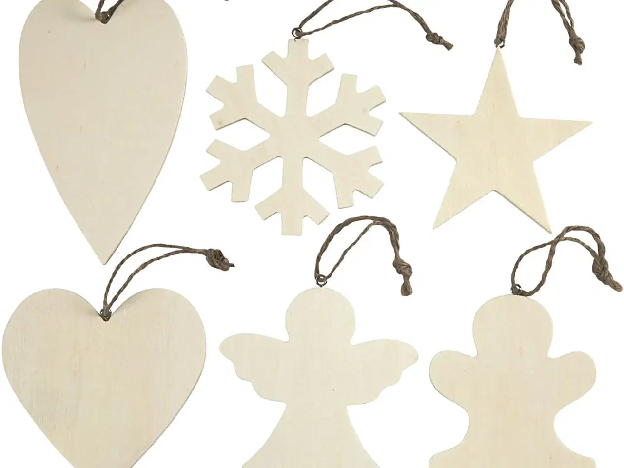Billede 1 - Juleophæng i Lyst Træ - 6 Unikke Designs, 9-11 cm