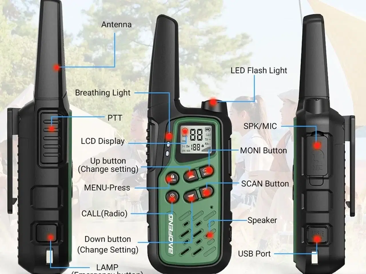 Billede 5 - Walkie talkie BAOFENG BF-T25E – grøn, sæt med 2