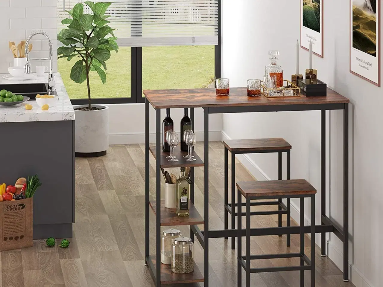 Billede 5 - Barbord med hylder industrielt, rustik brun, 109 × 60 × 100 cm