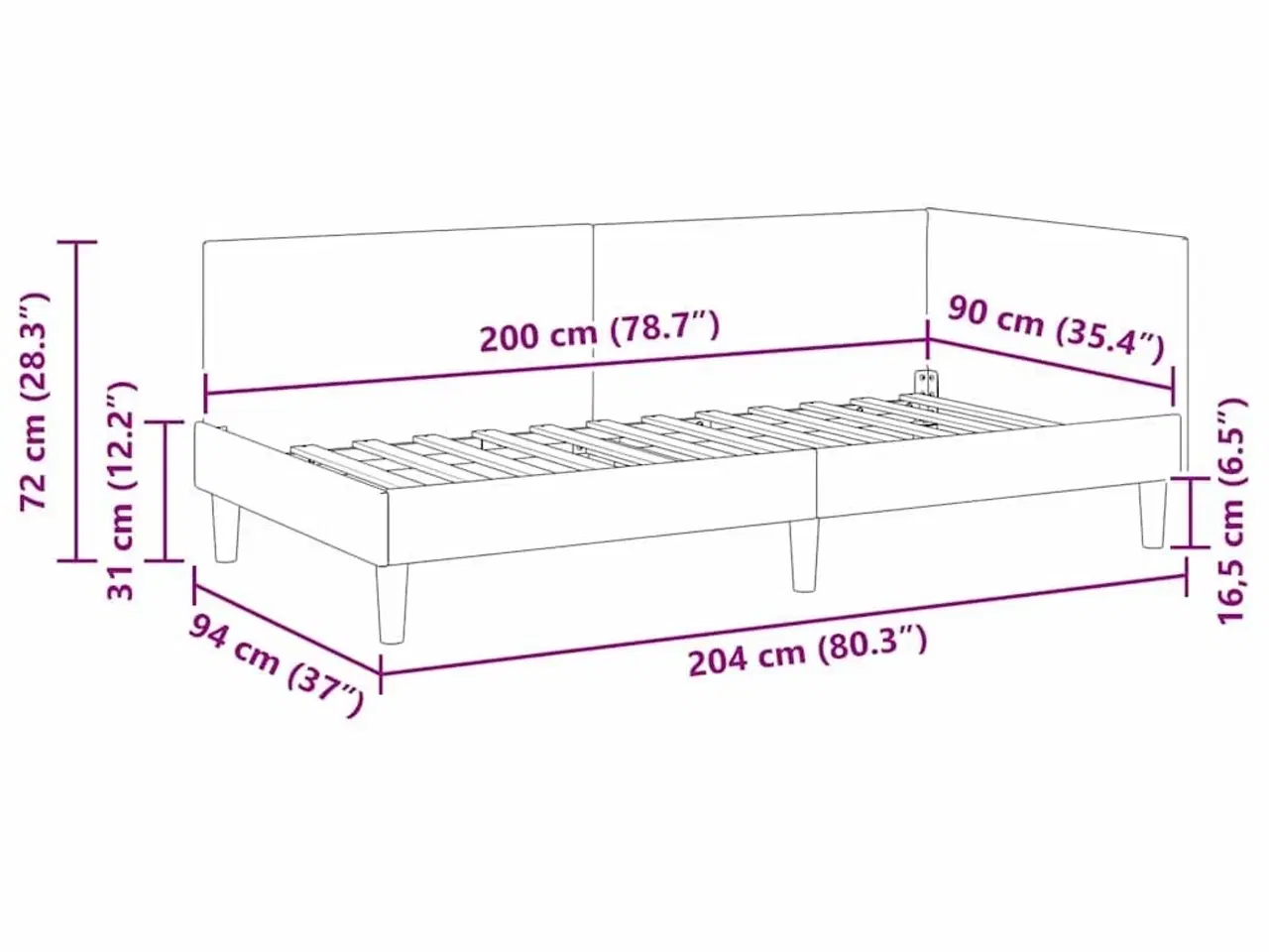 Billede 12 - Hjørnesengramme Andet Blå 90 x 200 cm Stof og Ingeniørtræ