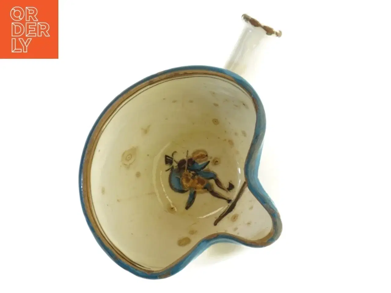 Billede 6 - Lille keramik sovsekande fra Knabstrup (str. 20 x 7 cm. 14 cm i diameter)