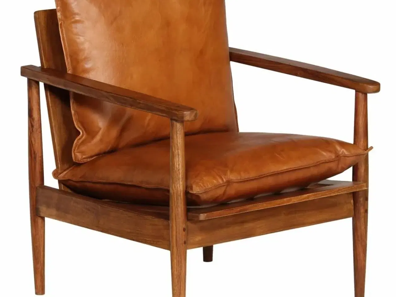 Billede 10 - Lænestol ægte læder med akacietræ brun