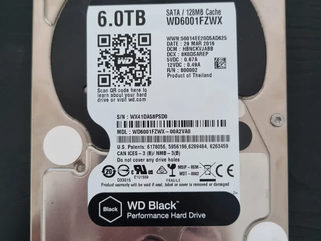 Billede 1 - 6TB harddisk, Western Digital Black